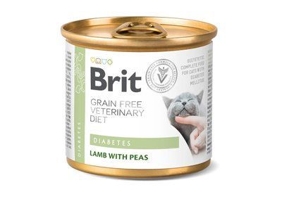 Влажный корм для кошек при сахарном диабете Brit VetDiets Diabetes ягненок и горох 200 г 100710 фото