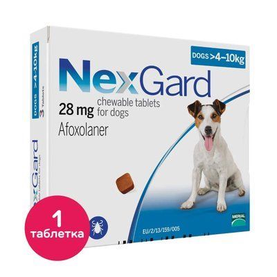 Таблетки від бліх та кліщів Merial NexGard для собак 4.1-10 кг 1 таблетка MER04286_1 фото