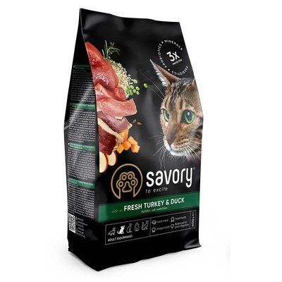 Сухой корм для взрослых капризных котов Savory Adult Cat Gourmand Fresh Turkey & Duck индейка и утка 400 г 30044 фото
