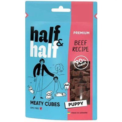 Ласощі для цуценят Half & Half у формі м'ясних кубиків з яловичиною 100 г 31786 фото