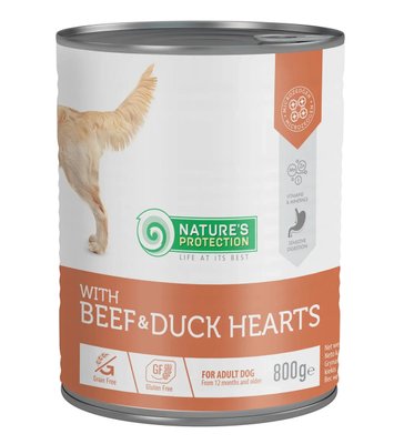 Вологий корм для дорослих собак Nature's Protection with Beef&Duck Hearts яловичина та качині серця 800 г KIK45601 фото