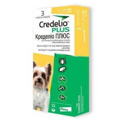 Таблетки Credelio Plus (Кределіо Плюс) від бліх та кліщів та гельмінтів для собак 1.4-2.8 кг 3 шт. CA5478003GN фото