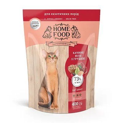 Беззерновой сухой корм для взрослых котов Home Food гипоаллергенный утиное филе с грушей 400 г 61 фото