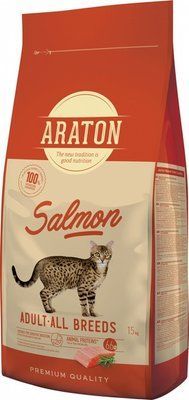 Полноценный сухой корм с лососем для взрослых кошек Araton Salmon Adult All Breeds 15 кг ART47464 фото