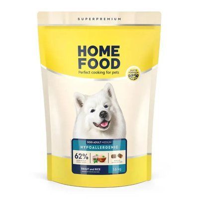 Сухий корм для собак Home Food Hypoallergenic Adult Medium сереніх порід форель та рис 1.6 кг 1128016 фото