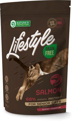 Сухой беззерновой корм для пожилых кошек с лососем Nature's Protection Lifestyle Grain Free Salmon Senior Cat 400 г NPLS45955 фото