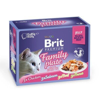 Вологий корм для кішок Brit Premium Cat Family Plate Jelly pouches 1020 г асорті з 4 смаків &laquo;Сімейна тарілка&raquo; в желе 111245/408 фото