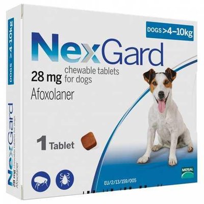 Таблетки от блох и клещей Merial NexGard для собак 4.1-10 кг 3 таблетки MER04286 фото