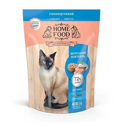 Сухой корм для взрослых котов Home Food гипоаллергенный морской коктейль 400 г 46 фото