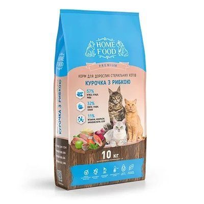 Сухой корм для взрослых котов стерилизованных Home Food Premium курочка с рыбкой 10 кг 3148100 фото