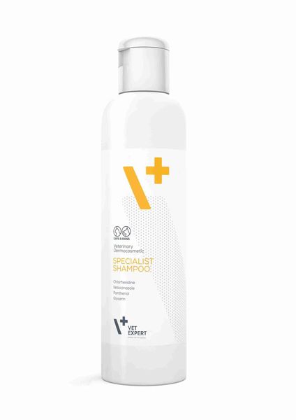 VetExpert Specialist Shampoo Антибактеріальний шампунь з хлоргексидином і кетоконазолом для собак і котів 250мл 40634 фото