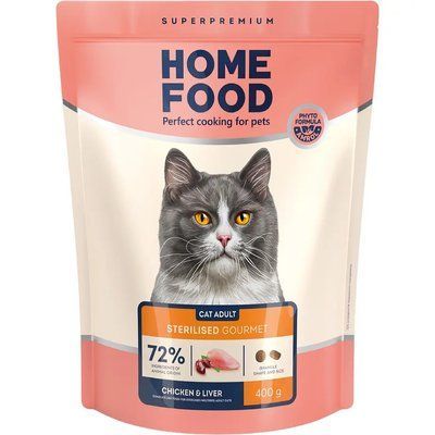 Сухой корм для стерилизованных/кастрированных взрослых кошек Home Food For sterilised/neutered Gourmet с курицей 1.6 кг 3108016 фото