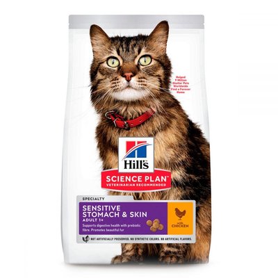 Сухой корм для котов Hills Science Plan Feline Sensitive Stomach & Skin для здоровой кожи с курицей 1.5 кг 604072 фото