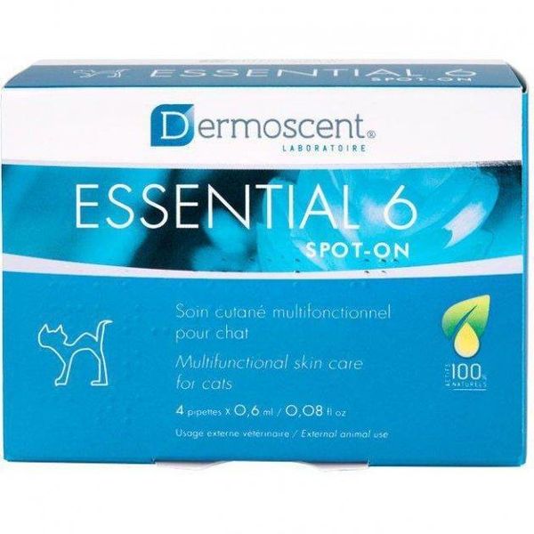 Краплі на холку Dermoscent Essential-6 spot-on для догляду за шкірою та шерстю котів (4піп.х0,6мл) 11501 фото