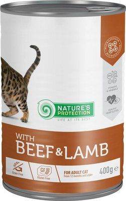 Вологий корм для дорослих котів з яловичиною та ягням Nature's Protection with Beef&Lamb 400 г KIK45607 фото