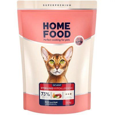 Сухой корм для стерилизованных кошек и кастрированных кошек Home Food Grain-free hypoallergenic с утиным филе и грушей 1.6 кг 3118016 фото