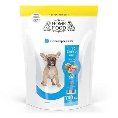 Сухой корм для щенков мелких пород Home Food гипоаллергенный форель с рисом 700 г 19 фото