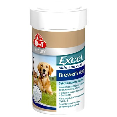 Пивные дрожжи для собак и котов 8in1 Excel «Brewers Yeast» для кожи и шерсти 140 таблеток 660469 /109495 фото