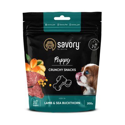 Хрусткі ласощі для цуценят Savory для здорового росту ягня та обліпиха 200 г 31379 фото
