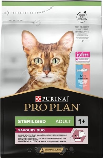 Сухий корм PRO PLAN Sterilised Adult 1+ Savoury Duo для дорослих стерилізованих котів з тріскою та фореллю 3 кг 7613036732550 фото