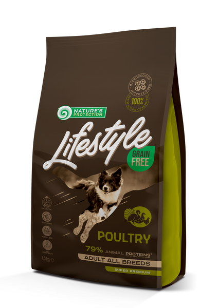 Сухой беззерновой корм для взрослых собак всех пород Lifestyle Grain Free Poultry мясо птицы 1.5 кг NPLS45675 фото