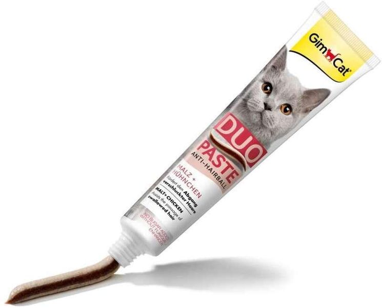 Дуо Паста ДжимКет з куркою для виведення вовни у котів GimСat Anti-Hairball Duo-Paste Chicken + Malt 50г 417233 фото