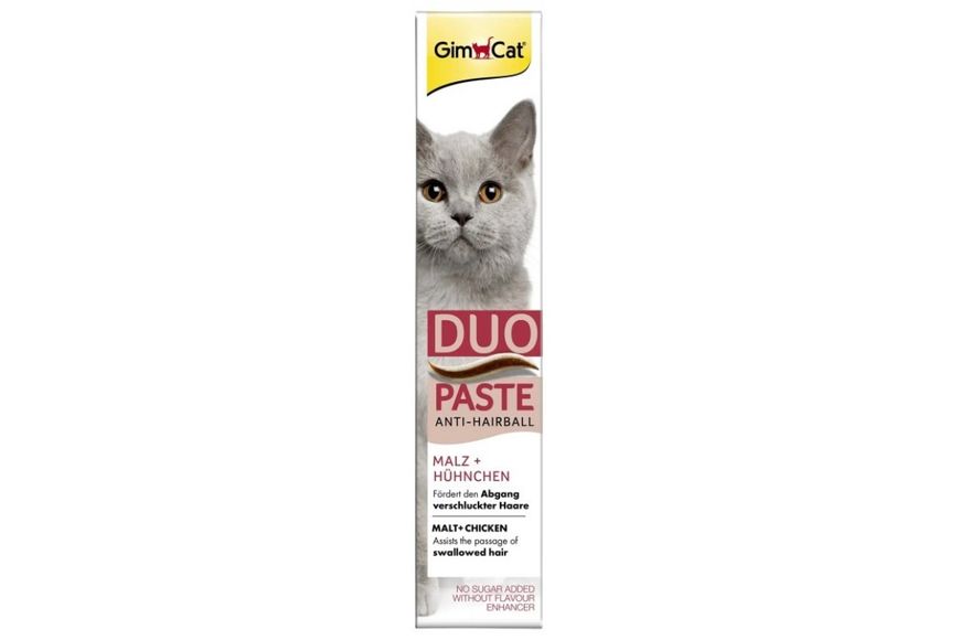 Дуо Паста ДжимКет з куркою для виведення вовни у котів GimСat Anti-Hairball Duo-Paste Chicken + Malt 50г 417233 фото