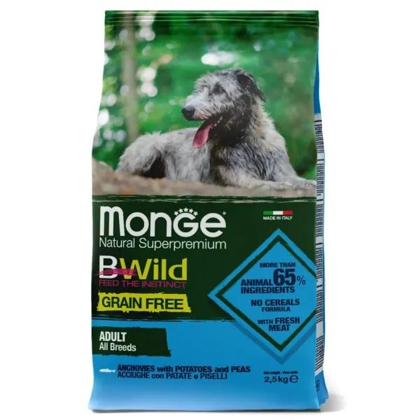 Сухой корм для собак Monge Dog Bwild Grain Анчоус 15 кг 8009470006033 фото