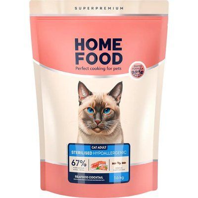 Сухой корм для стерилизованных/кастрированных взрослых кошек Home Food Hypoallergenic For sterilised/neutered морской коктейль 1.6 кг 3068016 фото