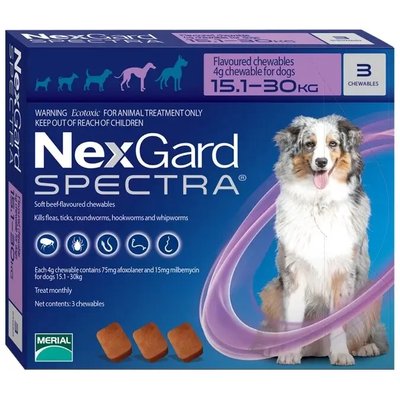 Таблетки от блох и клещей Merial NexGard Spectra для собак 15-30 кг 3 таблетки MER04860 фото