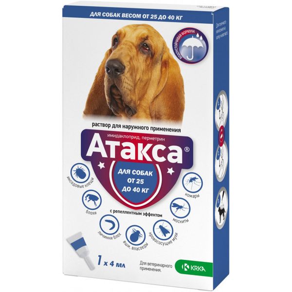 Краплі КРКА Атакса від бліх та кліщів для собак 2000мг/400мг 4 мл Spot On (25+ кг) 1 шт KRK257262 фото