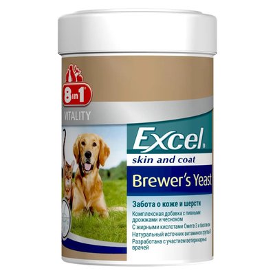 Пивные дрожжи для собак и котов 8in1 Excel «Brewers Yeast» для кожи и шерсти 260 таблеток 660432 /108603 фото