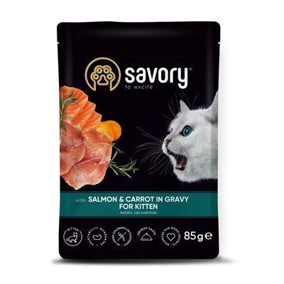 Вологий корм для кошенят Savory 85 г лосось та морква 20079 фото