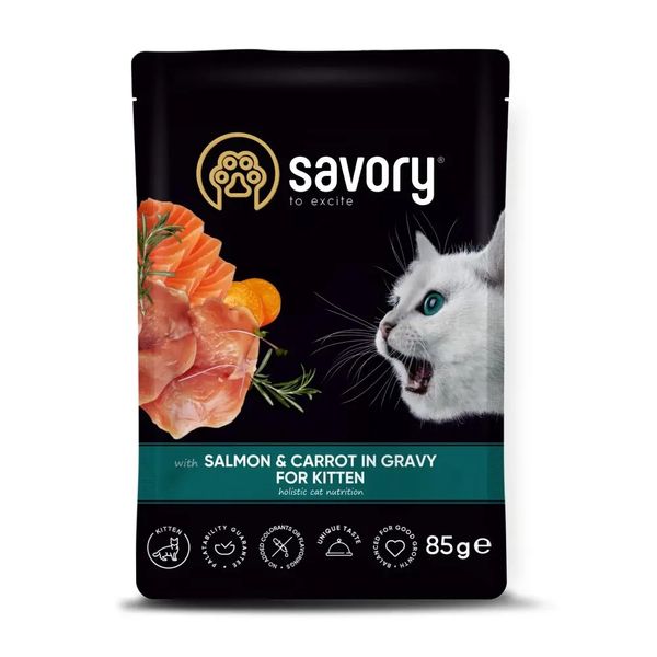 Влажный корм для котят Savory 85 г лосось и морковь 20079 фото