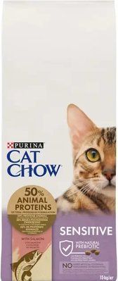 Сухой корм для котов с чувствительной кожей и пищеварением Purina Cat Chow Sensitive с лососем 15 кг 7613035394902 фото