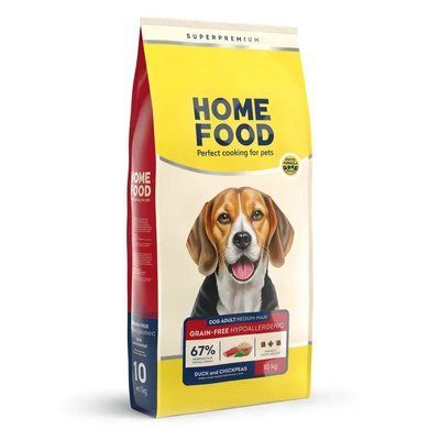 Беззерновий корм Home Food Home Food Grain-Free Hypoallergenic Adult Medium Maxi для собак середніх та великих порід качка та нут 10 кг 1038100 фото