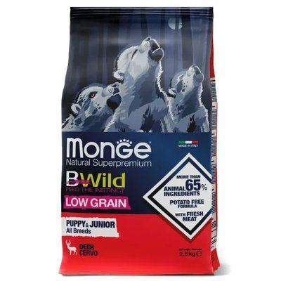 Сухий корм для собак Monge Dog Bwild Low Grain Puppy&Junior Оленина 15 кг 8009470056014 фото