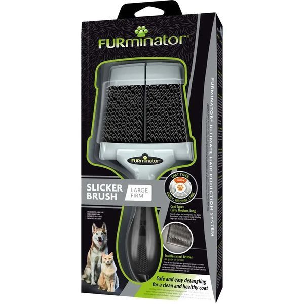 Щітка-пуходерка собак і котів FURminator жорстка 20.5 х 9.5 х 1.5 см розмір L 153184 фото