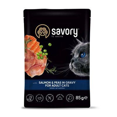 Вологий корм для дорослих кішок Savory 85 г лосось та горошок 20116 фото