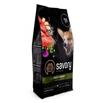 Сухий корм для стерилізованих собак усіх порід Savory All Breed Sterilised Fresh індичка 3 кг 31508 фото