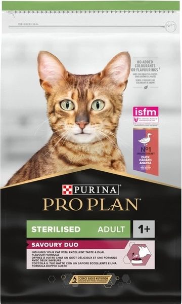 Сухий корм для котів по стерилізації Purina Pro Plan Sterilised Adult 1+ Savoury Duo з качкою та печінкою 10 кг 7613036732727 фото