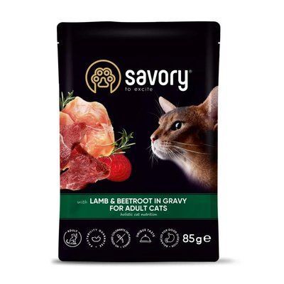Вологий корм для дорослих кішок Savory 85 г ягня та буряк 20123 фото