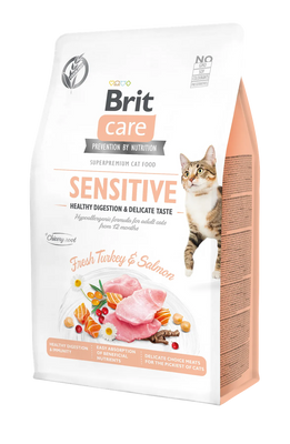Сухой корм для привередливых котов Brit Care Cat GFSensitive HDigestion&Delicate Taste индейка и лосось 400 г 171283/0716 фото