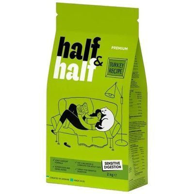 Сухой корм Half & Half для котов с чувствительным пищеварением с индейкой 2 кг 20826 фото