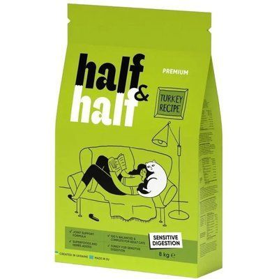 Сухой корм Half & Half для котов с чувствительным пищеварением с индейкой 8 кг 20833 фото