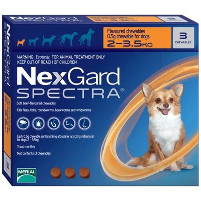 Таблетки від бліх та кліщів Merial NexGard Spectra для собак 2-3.5 кг 3 таблетки MER04857 фото
