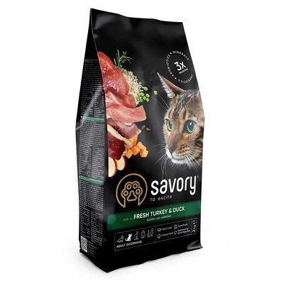 Сухой корм для взрослых капризных котов Savory Adult Cat Gourmand Fresh Turkey & Duck индейка и утка 2 кг 30051 фото