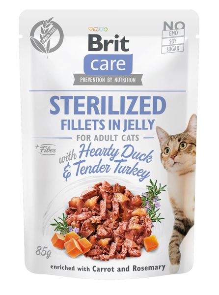 Влажный корм для кастрированных котов Brit Care Adult Sterilised Hearty Duck & Tender Turkey 85 г утка и индейка в желе 100532/0549 фото