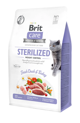 Сухой корм для стерилизованных котов Brit Care Cat GF Sterilized Weight Control утка и индейка 2 кг 171294/0792 фото