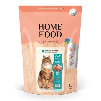 Сухой корм для взрослых кастрированных/стерилизованных котов Home Food с кроликом и клюквой 1.6 кг 44 фото